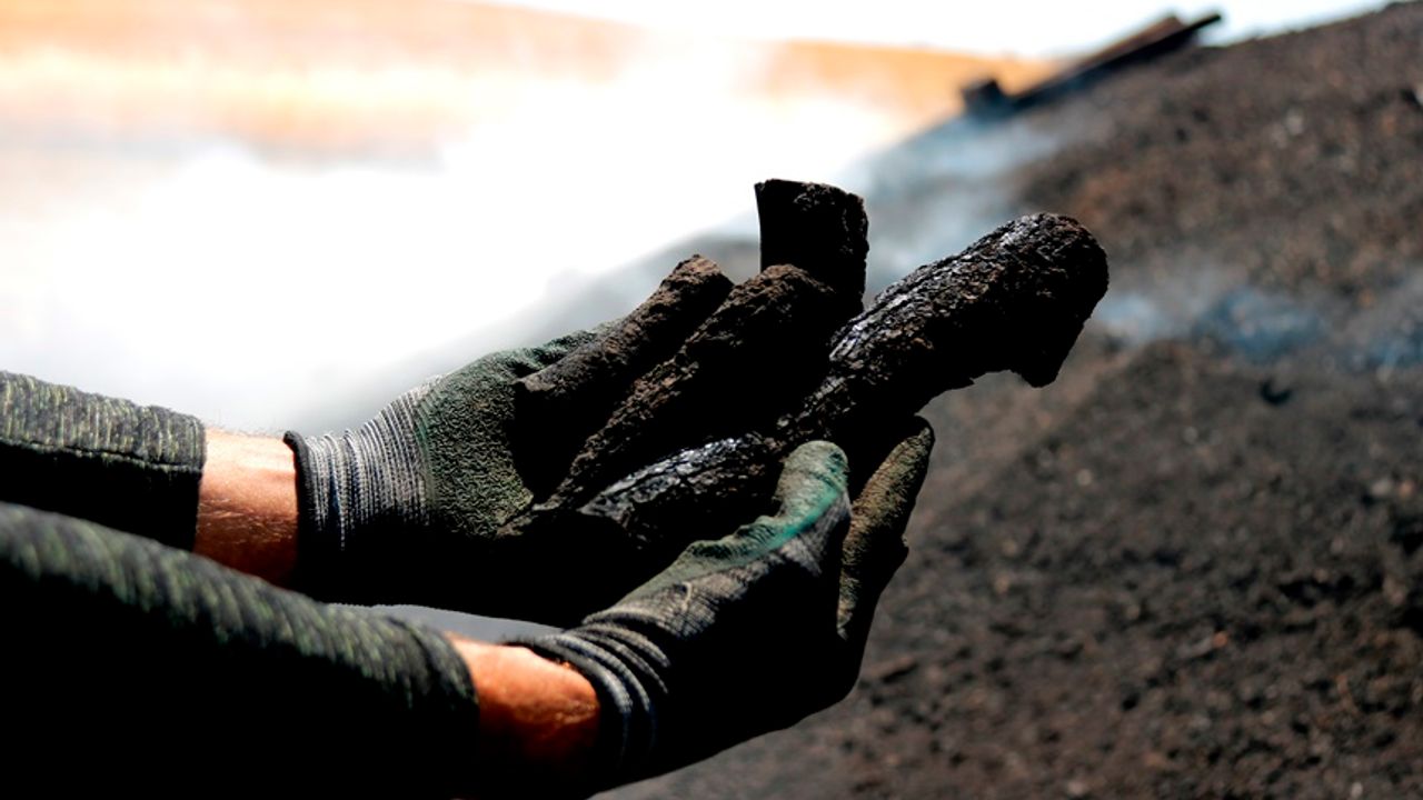 Diyarbakır sıcağında ateş karşısında mangal kömürü üretimi