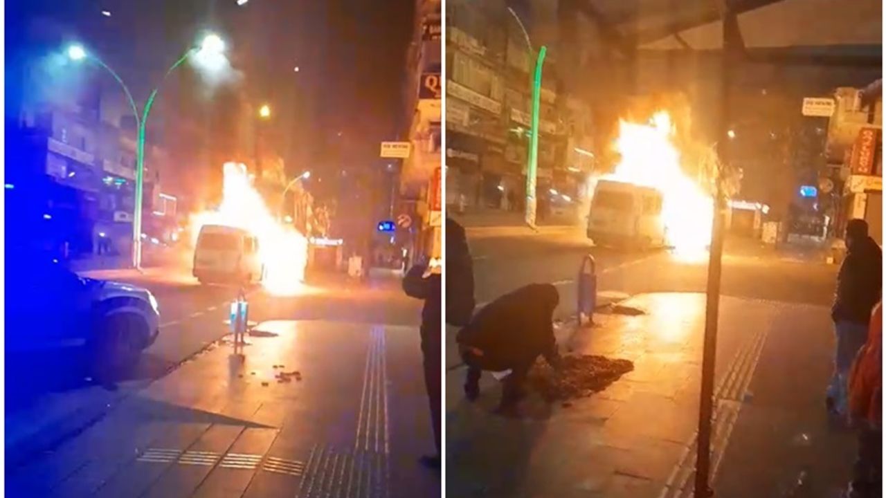 Diyarbakır’da yolcu minibüsü yandı