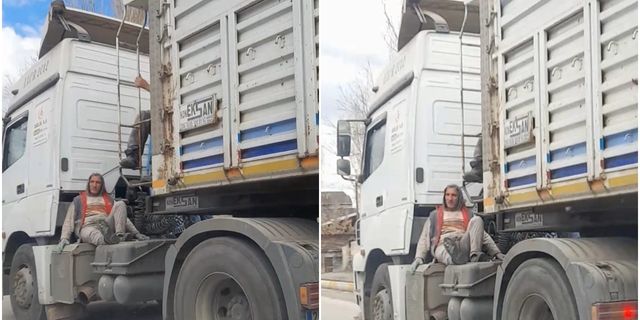 Trafikte sorumsuz hareketler: Erzurum'da kamyonun kasa boşluğunda yolculuk