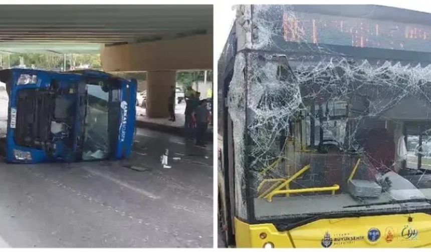 TIR otobüsün üzerine devrildi: Yol trafiğe kapandı